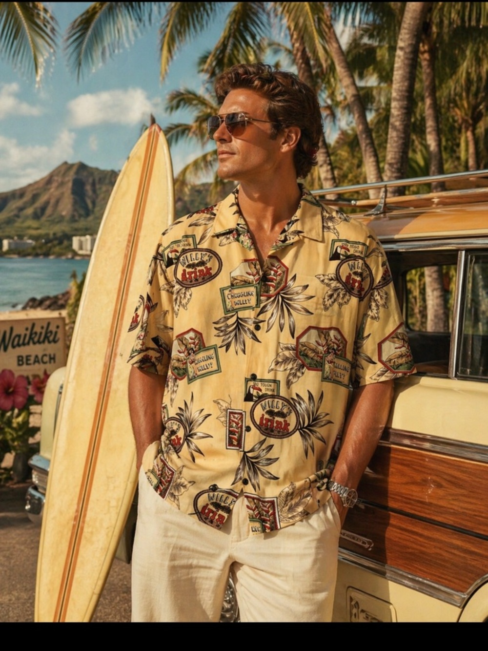 4 Piece Bundle of Vintage-Inspired Hawaiian Print Men's Shirt.  XL and L. EUC